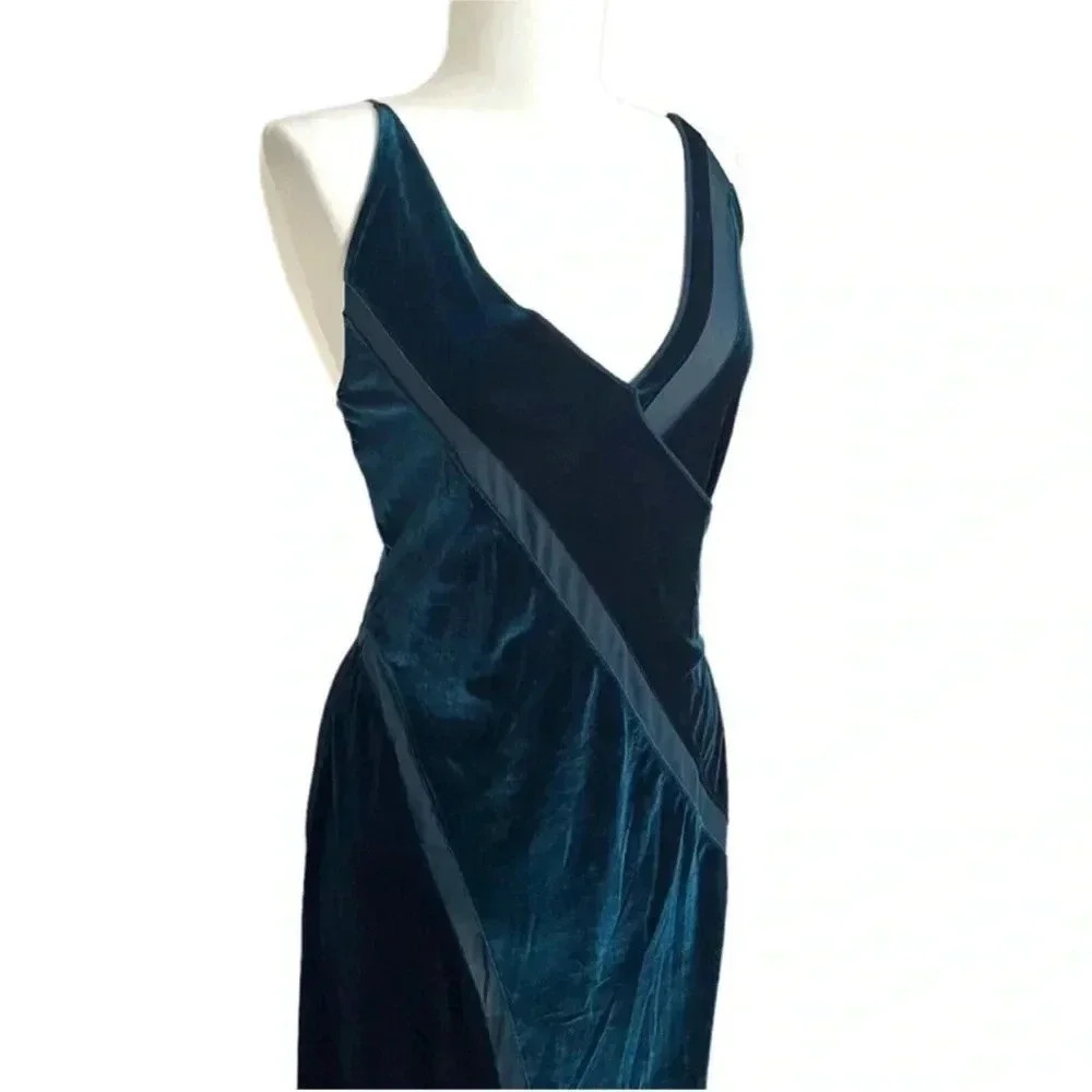 Free People Spliced Velvet Slip Dress Dark Green Size L Boho - Picture 12 of 16